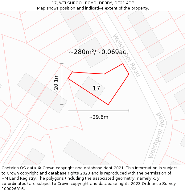 17, WELSHPOOL ROAD, DERBY, DE21 4DB: Plot and title map