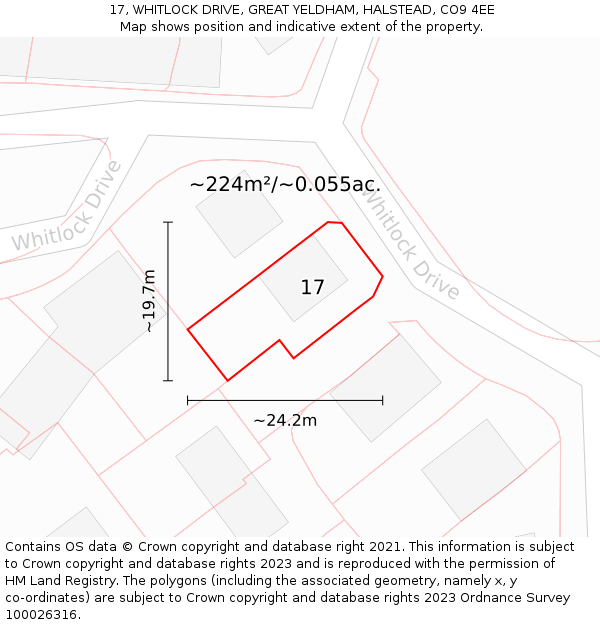 17, WHITLOCK DRIVE, GREAT YELDHAM, HALSTEAD, CO9 4EE: Plot and title map