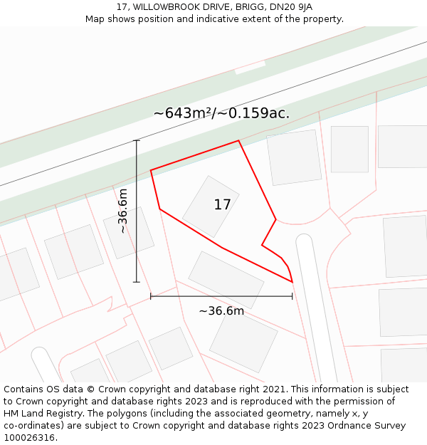 17, WILLOWBROOK DRIVE, BRIGG, DN20 9JA: Plot and title map