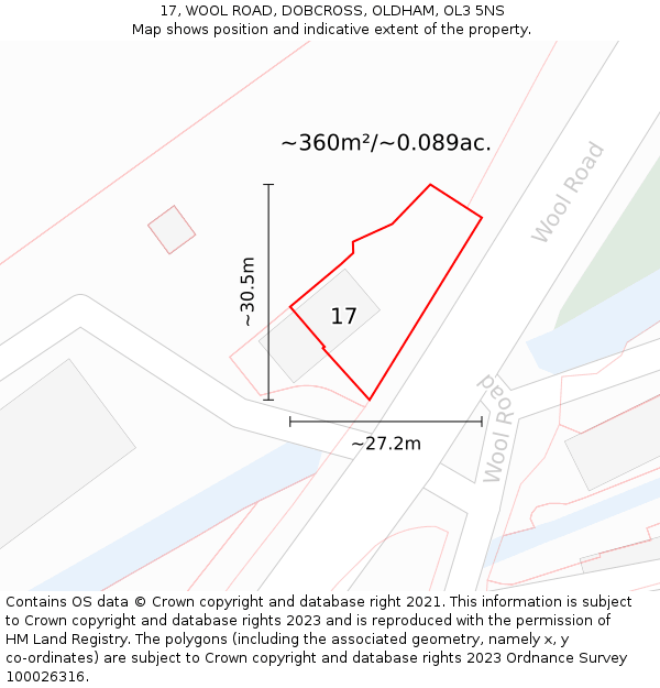 17, WOOL ROAD, DOBCROSS, OLDHAM, OL3 5NS: Plot and title map