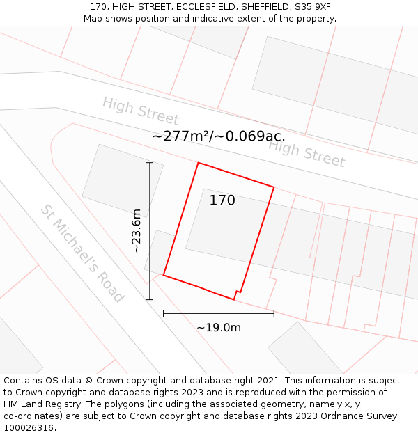 170, HIGH STREET, ECCLESFIELD, SHEFFIELD, S35 9XF: Plot and title map