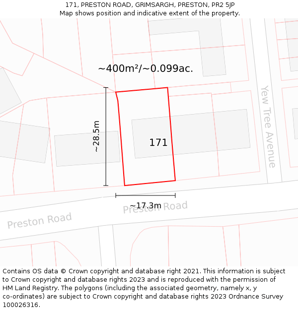 171, PRESTON ROAD, GRIMSARGH, PRESTON, PR2 5JP: Plot and title map