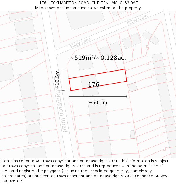 176, LECKHAMPTON ROAD, CHELTENHAM, GL53 0AE: Plot and title map