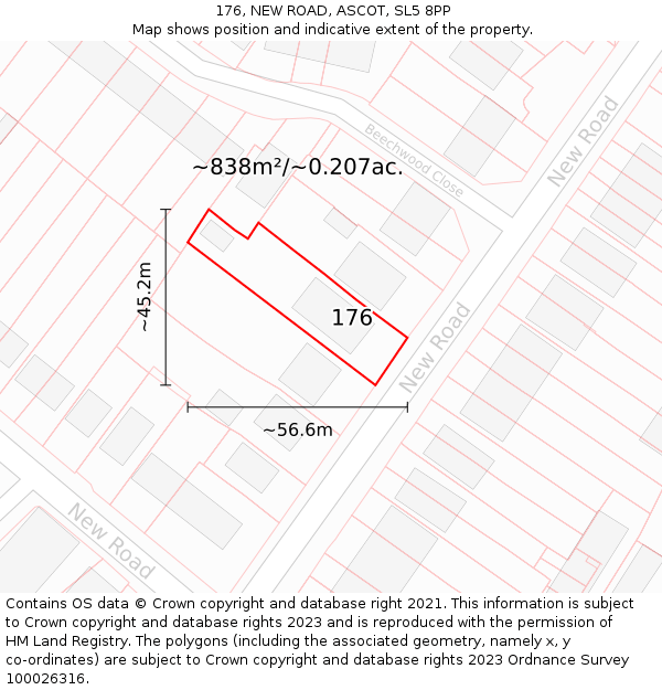 176, NEW ROAD, ASCOT, SL5 8PP: Plot and title map