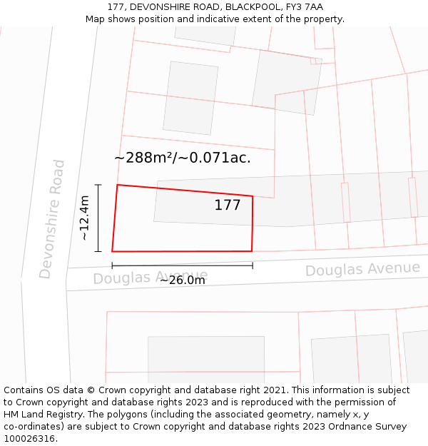 177, DEVONSHIRE ROAD, BLACKPOOL, FY3 7AA: Plot and title map