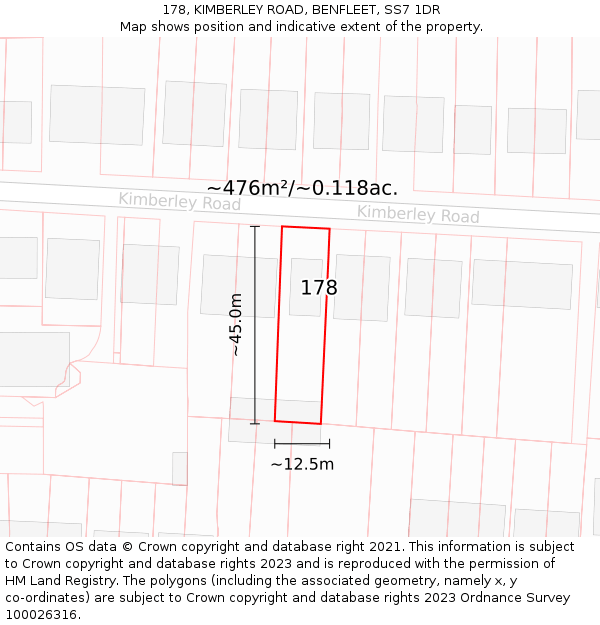 178, KIMBERLEY ROAD, BENFLEET, SS7 1DR: Plot and title map