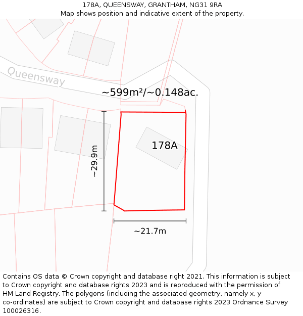 178A, QUEENSWAY, GRANTHAM, NG31 9RA: Plot and title map