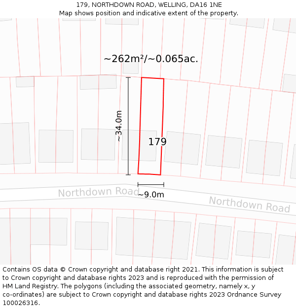 179, NORTHDOWN ROAD, WELLING, DA16 1NE: Plot and title map