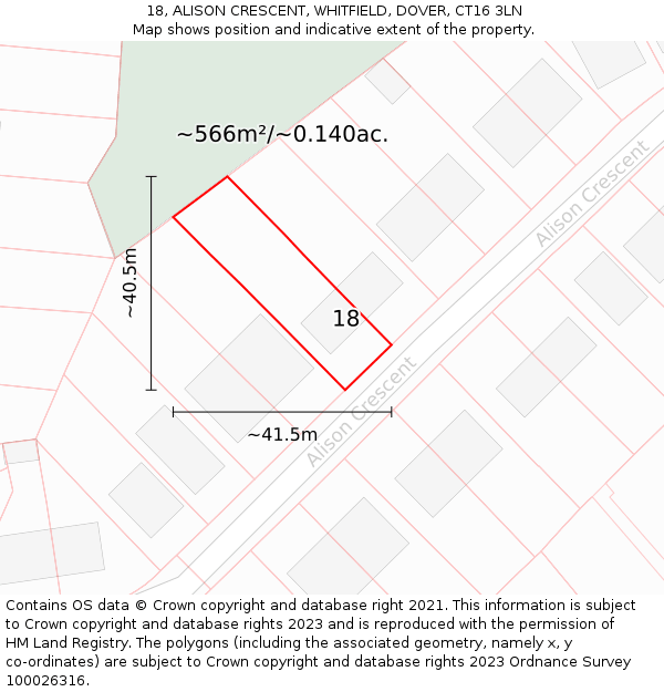 18, ALISON CRESCENT, WHITFIELD, DOVER, CT16 3LN: Plot and title map