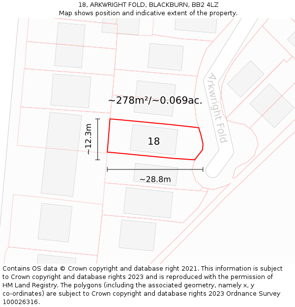 18, ARKWRIGHT FOLD, BLACKBURN, BB2 4LZ: Plot and title map
