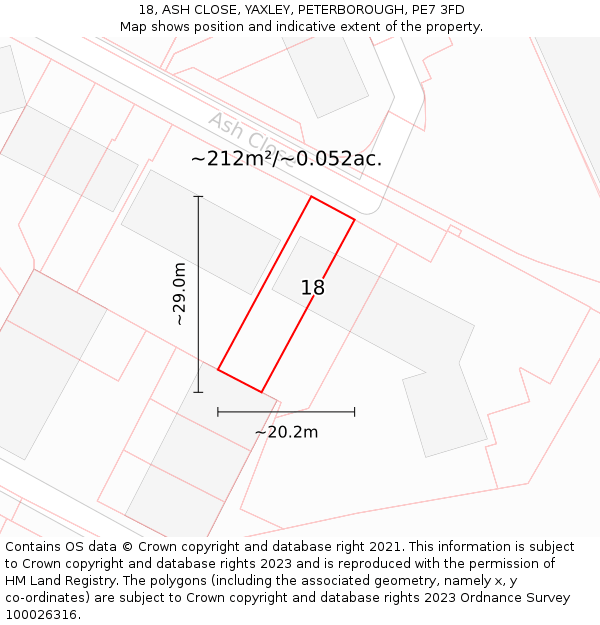 18, ASH CLOSE, YAXLEY, PETERBOROUGH, PE7 3FD: Plot and title map