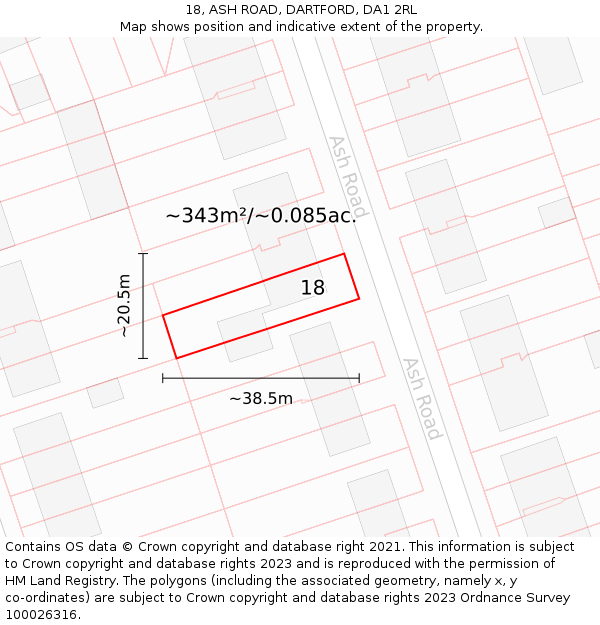 18, ASH ROAD, DARTFORD, DA1 2RL: Plot and title map