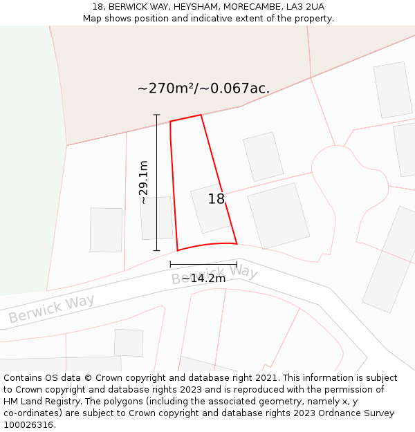 18, BERWICK WAY, HEYSHAM, MORECAMBE, LA3 2UA: Plot and title map