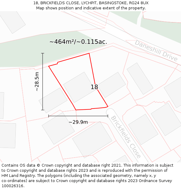 18, BRICKFIELDS CLOSE, LYCHPIT, BASINGSTOKE, RG24 8UX: Plot and title map