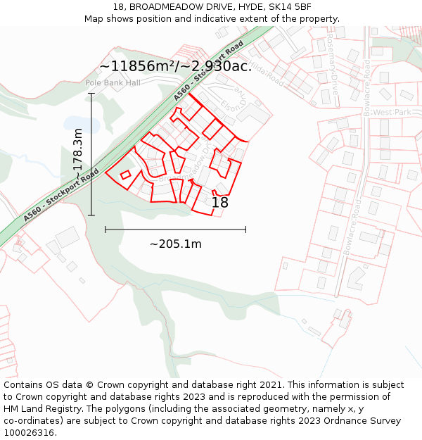 18, BROADMEADOW DRIVE, HYDE, SK14 5BF: Plot and title map