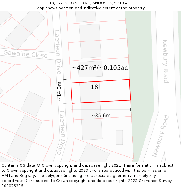 18, CAERLEON DRIVE, ANDOVER, SP10 4DE: Plot and title map