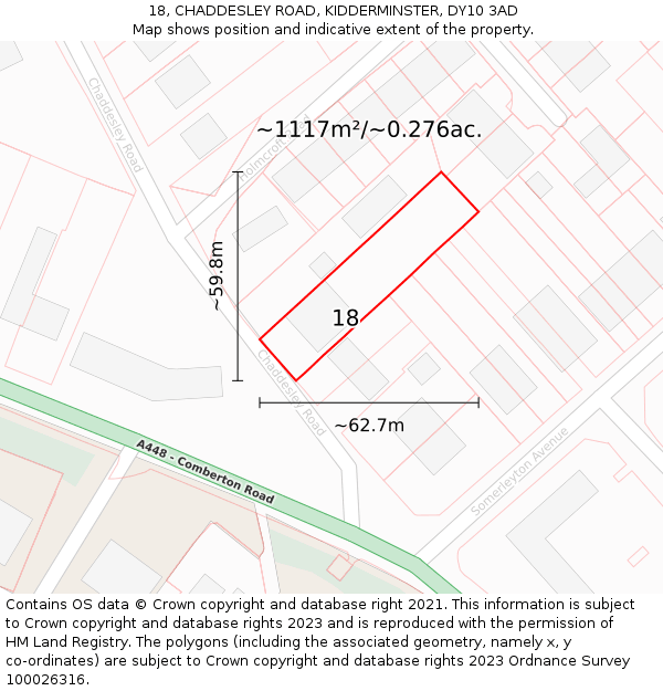 18, CHADDESLEY ROAD, KIDDERMINSTER, DY10 3AD: Plot and title map