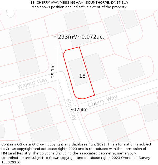 18, CHERRY WAY, MESSINGHAM, SCUNTHORPE, DN17 3UY: Plot and title map