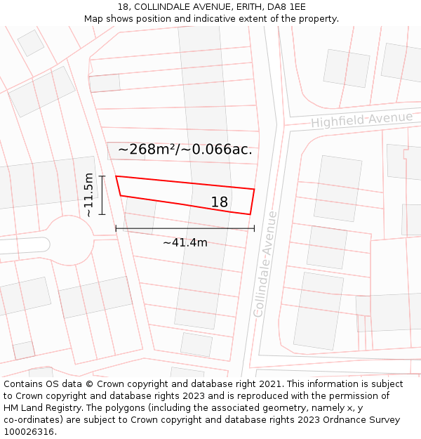 18, COLLINDALE AVENUE, ERITH, DA8 1EE: Plot and title map