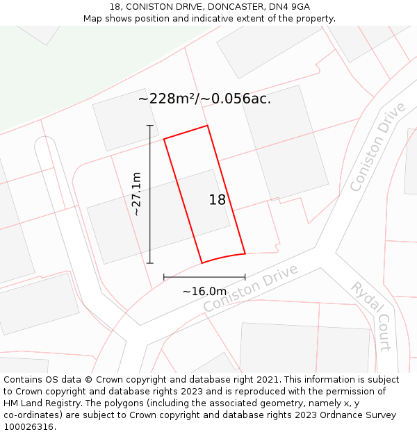 18, CONISTON DRIVE, DONCASTER, DN4 9GA: Plot and title map