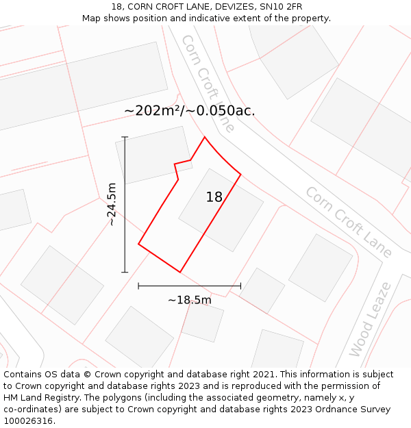 18, CORN CROFT LANE, DEVIZES, SN10 2FR: Plot and title map