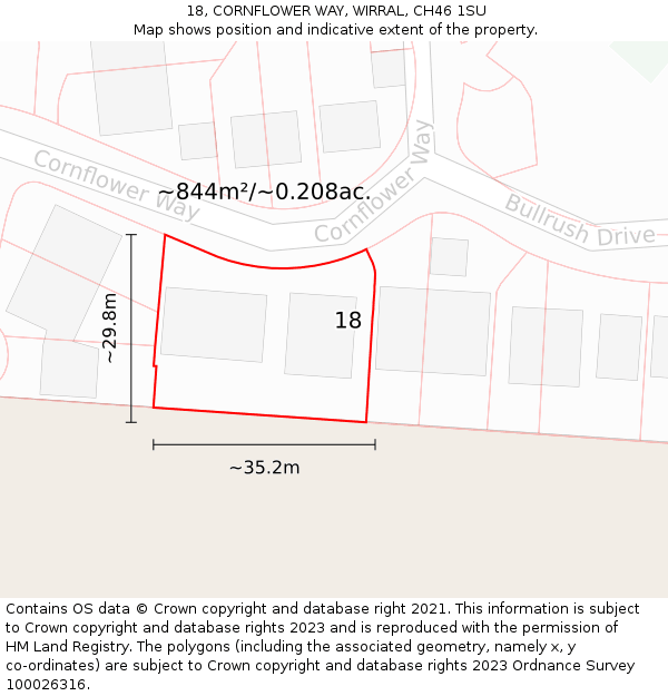 18, CORNFLOWER WAY, WIRRAL, CH46 1SU: Plot and title map