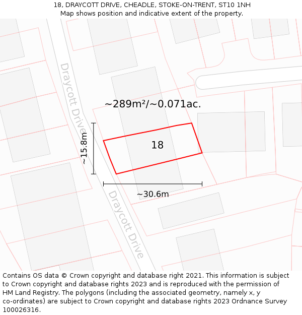 18, DRAYCOTT DRIVE, CHEADLE, STOKE-ON-TRENT, ST10 1NH: Plot and title map