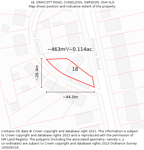 18, DRAYCOTT ROAD, CHISELDON, SWINDON, SN4 0LS: Plot and title map
