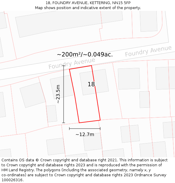 18, FOUNDRY AVENUE, KETTERING, NN15 5FP: Plot and title map