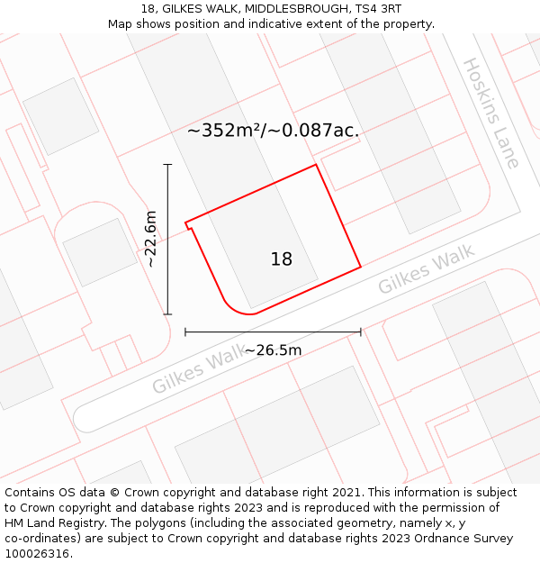 18, GILKES WALK, MIDDLESBROUGH, TS4 3RT: Plot and title map