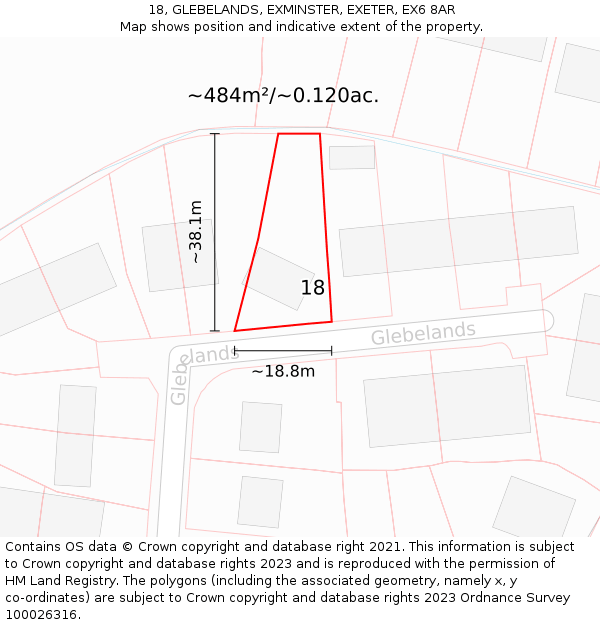 18, GLEBELANDS, EXMINSTER, EXETER, EX6 8AR: Plot and title map