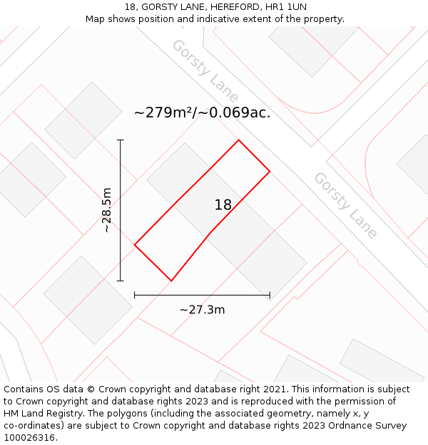 18, GORSTY LANE, HEREFORD, HR1 1UN: Plot and title map
