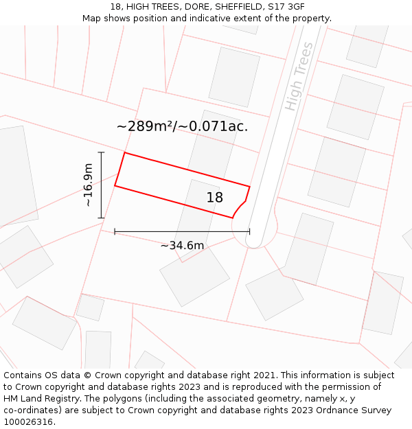 18, HIGH TREES, DORE, SHEFFIELD, S17 3GF: Plot and title map