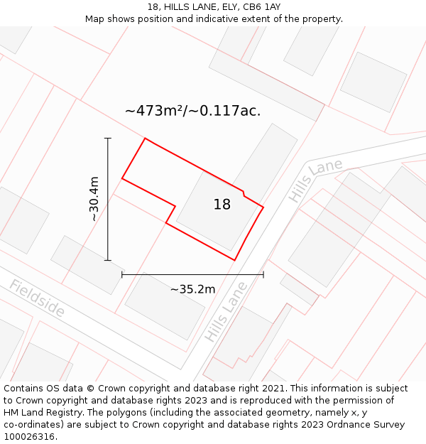 18, HILLS LANE, ELY, CB6 1AY: Plot and title map