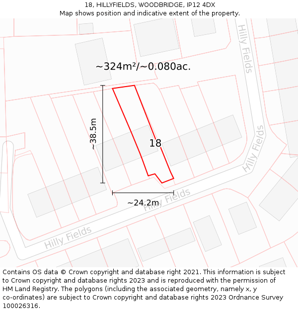 18, HILLYFIELDS, WOODBRIDGE, IP12 4DX: Plot and title map