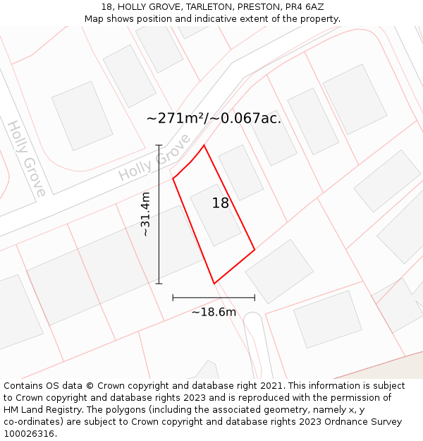 18, HOLLY GROVE, TARLETON, PRESTON, PR4 6AZ: Plot and title map