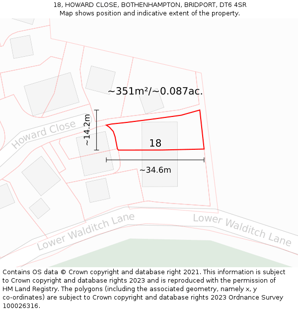 18, HOWARD CLOSE, BOTHENHAMPTON, BRIDPORT, DT6 4SR: Plot and title map