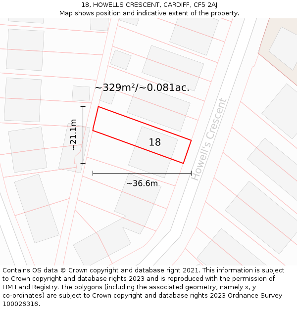 18, HOWELLS CRESCENT, CARDIFF, CF5 2AJ: Plot and title map