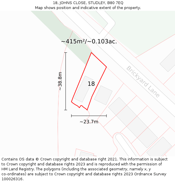 18, JOHNS CLOSE, STUDLEY, B80 7EQ: Plot and title map