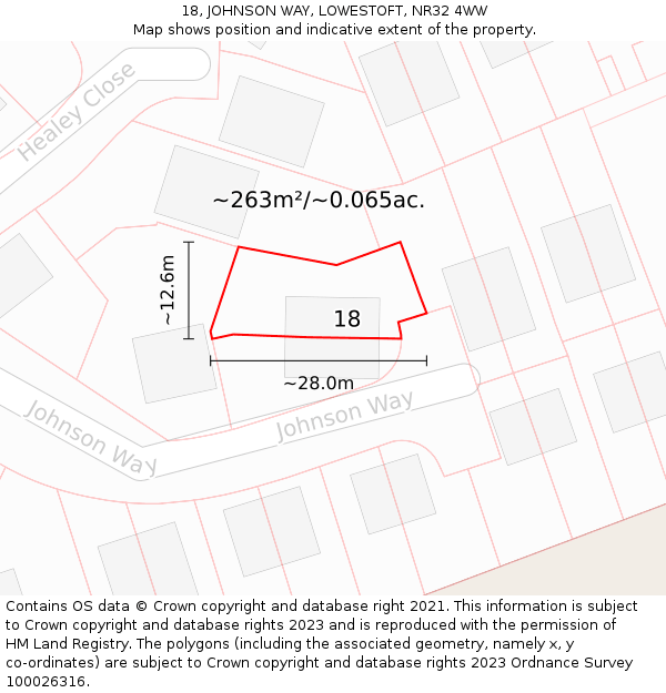 18, JOHNSON WAY, LOWESTOFT, NR32 4WW: Plot and title map