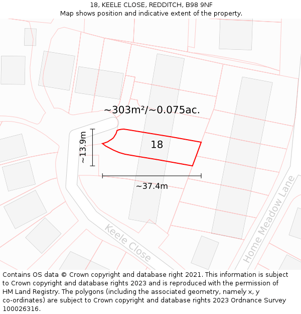 18, KEELE CLOSE, REDDITCH, B98 9NF: Plot and title map