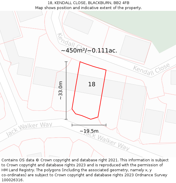 18, KENDALL CLOSE, BLACKBURN, BB2 4FB: Plot and title map