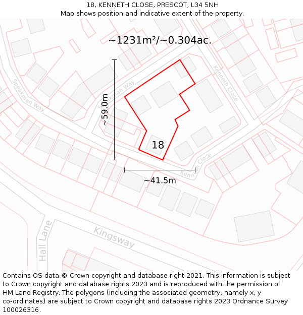 18, KENNETH CLOSE, PRESCOT, L34 5NH: Plot and title map