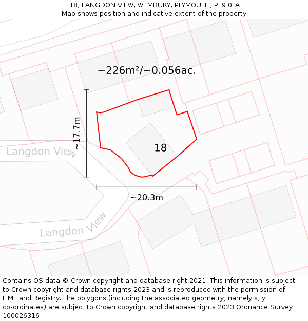 18, LANGDON VIEW, WEMBURY, PLYMOUTH, PL9 0FA: Plot and title map