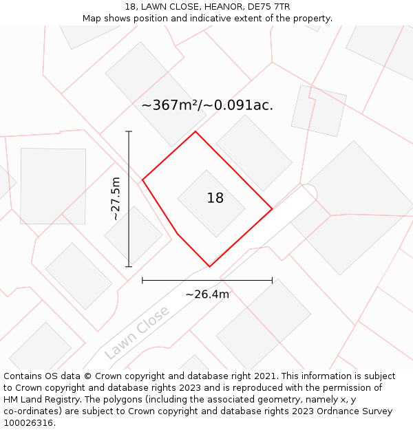 18, LAWN CLOSE, HEANOR, DE75 7TR: Plot and title map