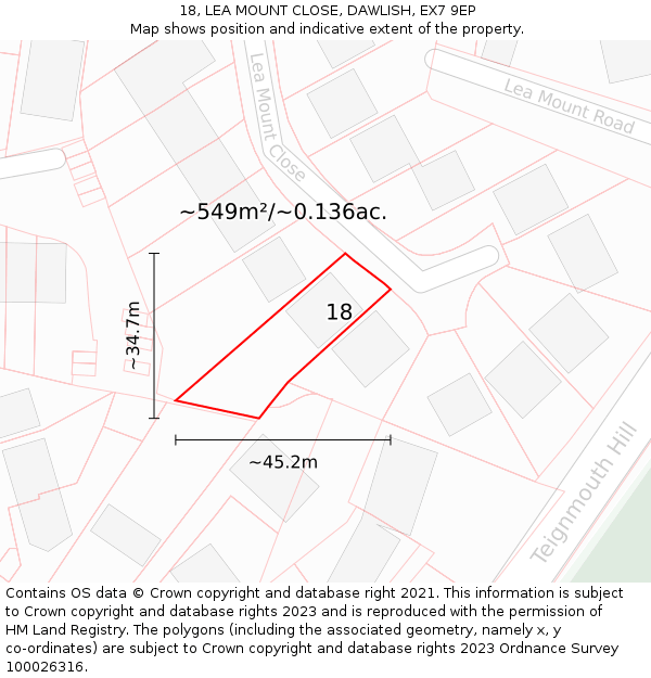 18, LEA MOUNT CLOSE, DAWLISH, EX7 9EP: Plot and title map