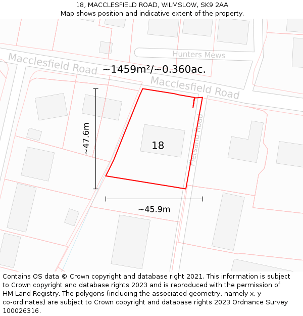 18, MACCLESFIELD ROAD, WILMSLOW, SK9 2AA: Plot and title map