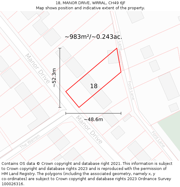 18, MANOR DRIVE, WIRRAL, CH49 6JF: Plot and title map