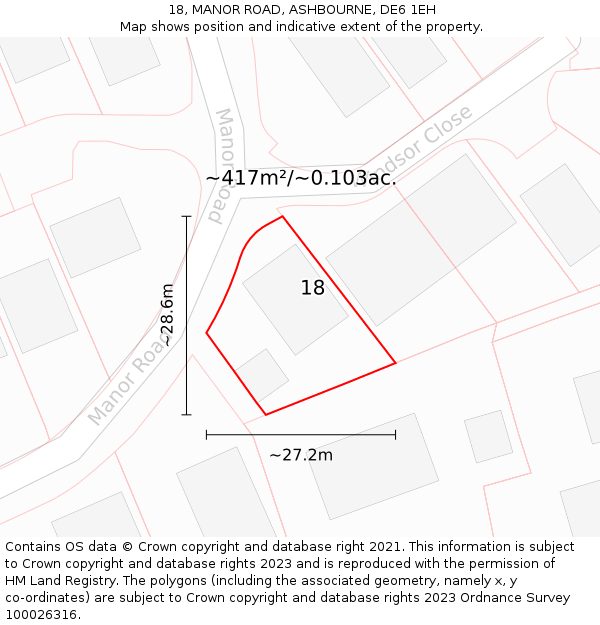 18, MANOR ROAD, ASHBOURNE, DE6 1EH: Plot and title map