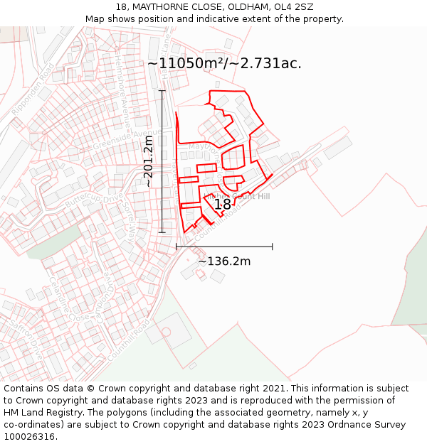18, MAYTHORNE CLOSE, OLDHAM, OL4 2SZ: Plot and title map